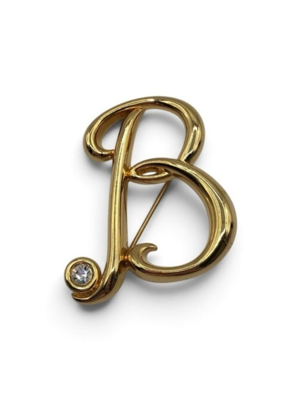 Monet Script Letter "B" Modernist With Rhinestone Brooch Pin Signed - Picture 1 of 12